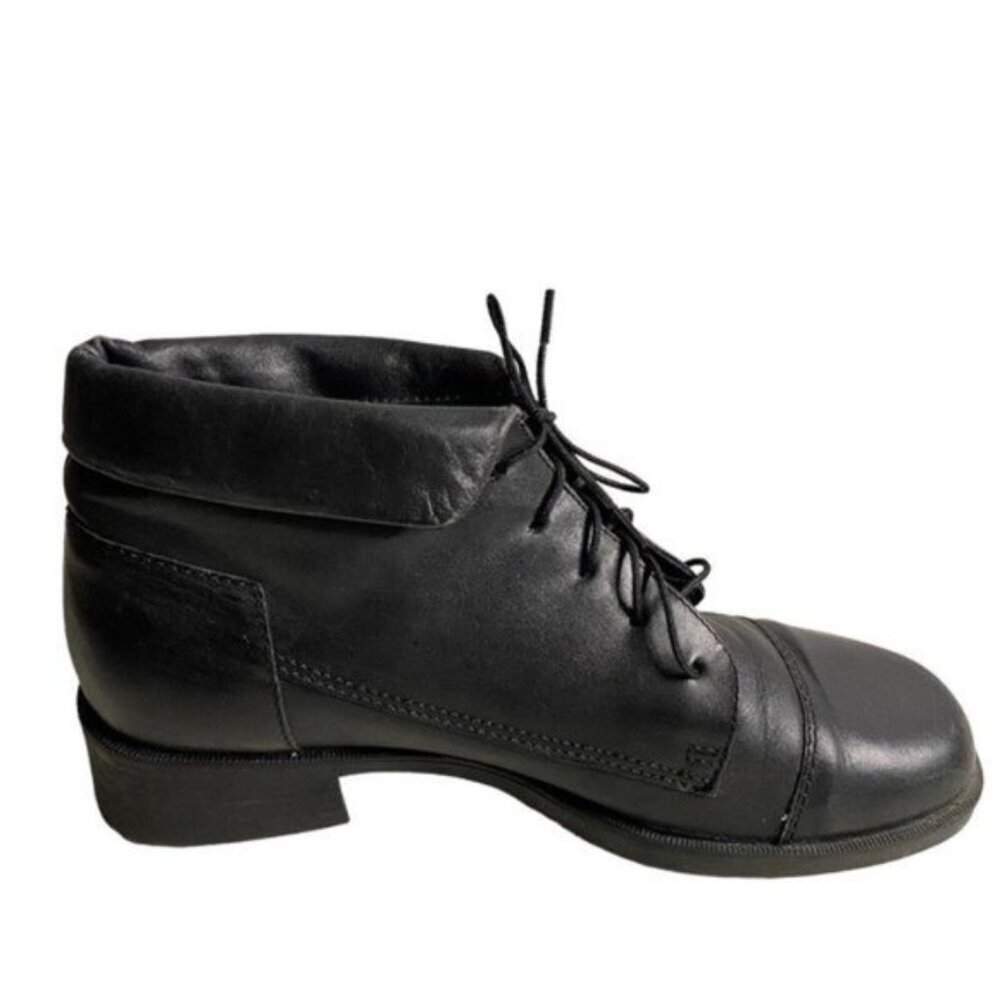 Togo Women's Geraldine Black Leather Lace-Up Ankle Boots